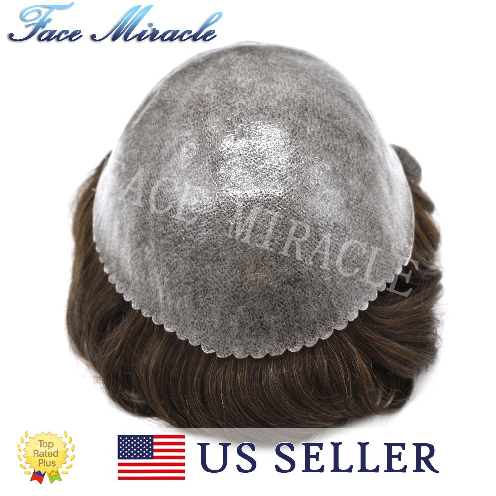 Mens Toupee Hairpiece Thin Skin Toupee for Men Human Hair System Wigs PU Inject