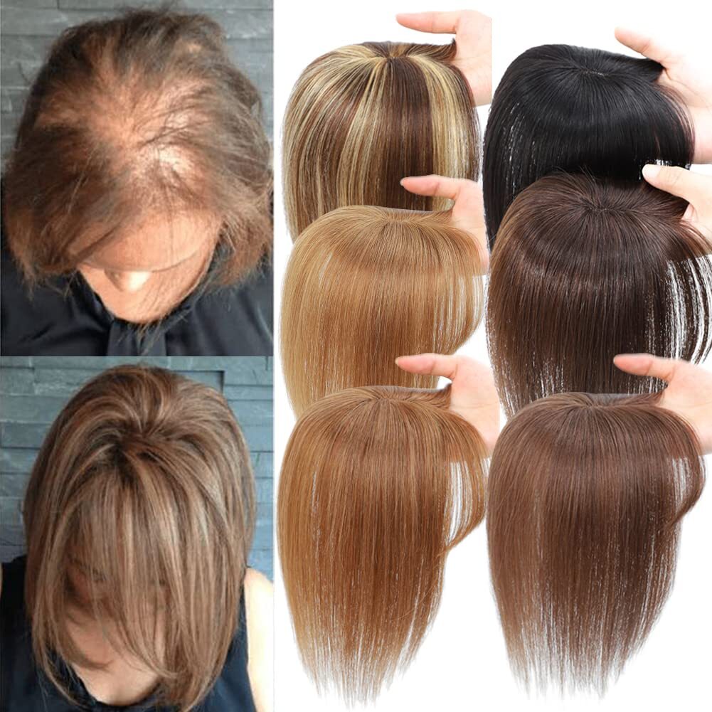 100% Remy Human Hair Topper Toupee Hairpiece Wigs Clip In Silk Base Honey Brown