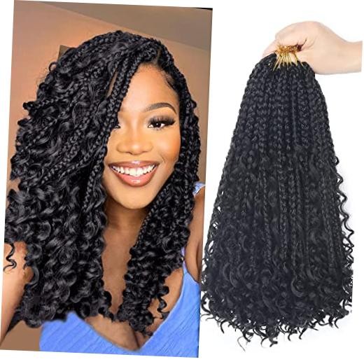 Goddess Box Braids Crochet Hair With Curly Ends 14 Inch 14 Inch (Pack of 8) 1B