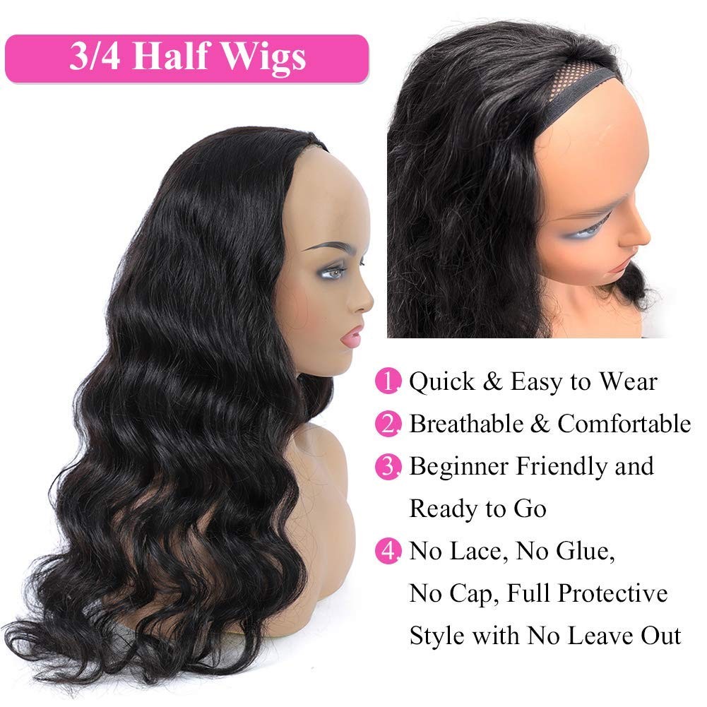 Urbeauty Body Wave 3 In 1 Half Wig Human Hair Glueless Wear And Go Wigs For