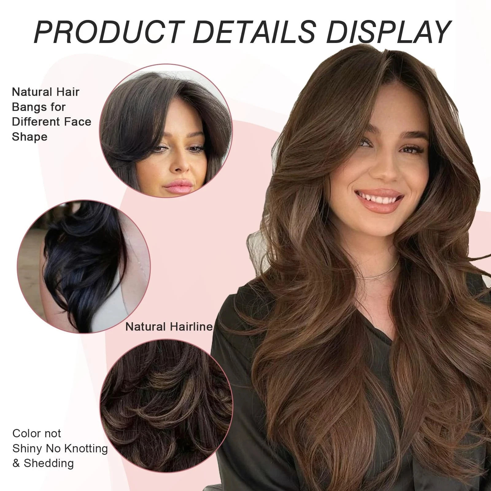 Ombre Brown Highlight Layered Wavy Wigs with Curtain Bangs for Black White Wo