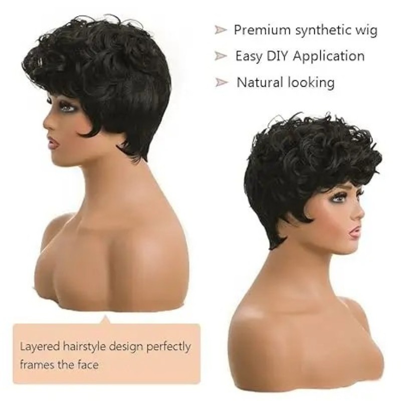 Fake Hair Natural Wavy Black Elf Short Curly Wig Synthetic Wig For Black Women