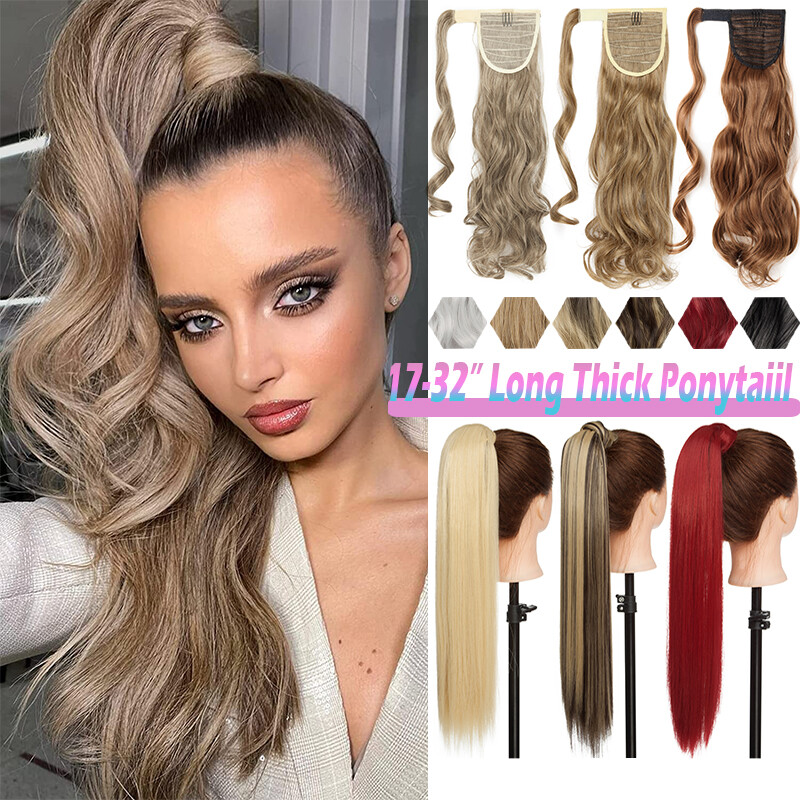 Highlight Thick Real WRAP Ponytail Clip In Hair Extensions Mega Long As Human