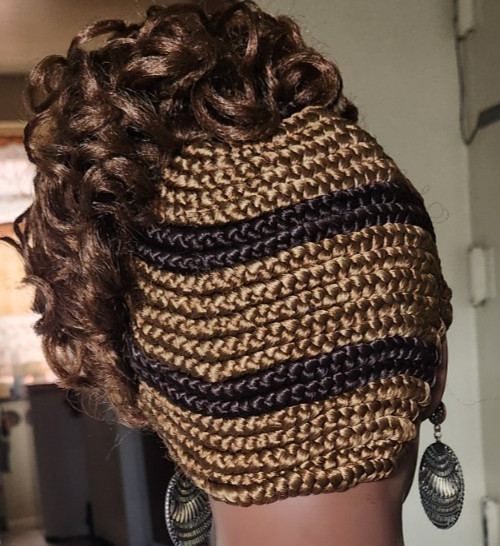 Fully Hand Braided box curly Mohawk braids cornrow wig Brown/Dark brown