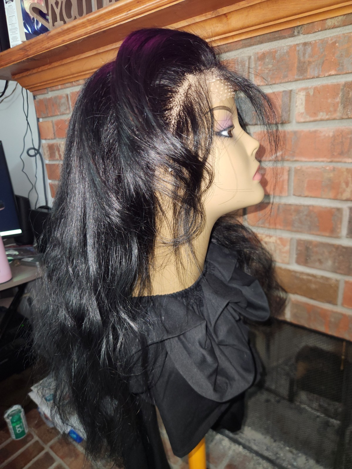 Pre-everything Black Lace Front Wig Middle Part Glue Attachment Women