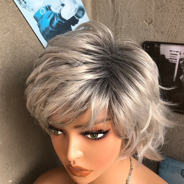 Women Short Gray Wigs Ombre Grey Hair Pixie Cut Wigs for Daily Wear Natural Wigs
