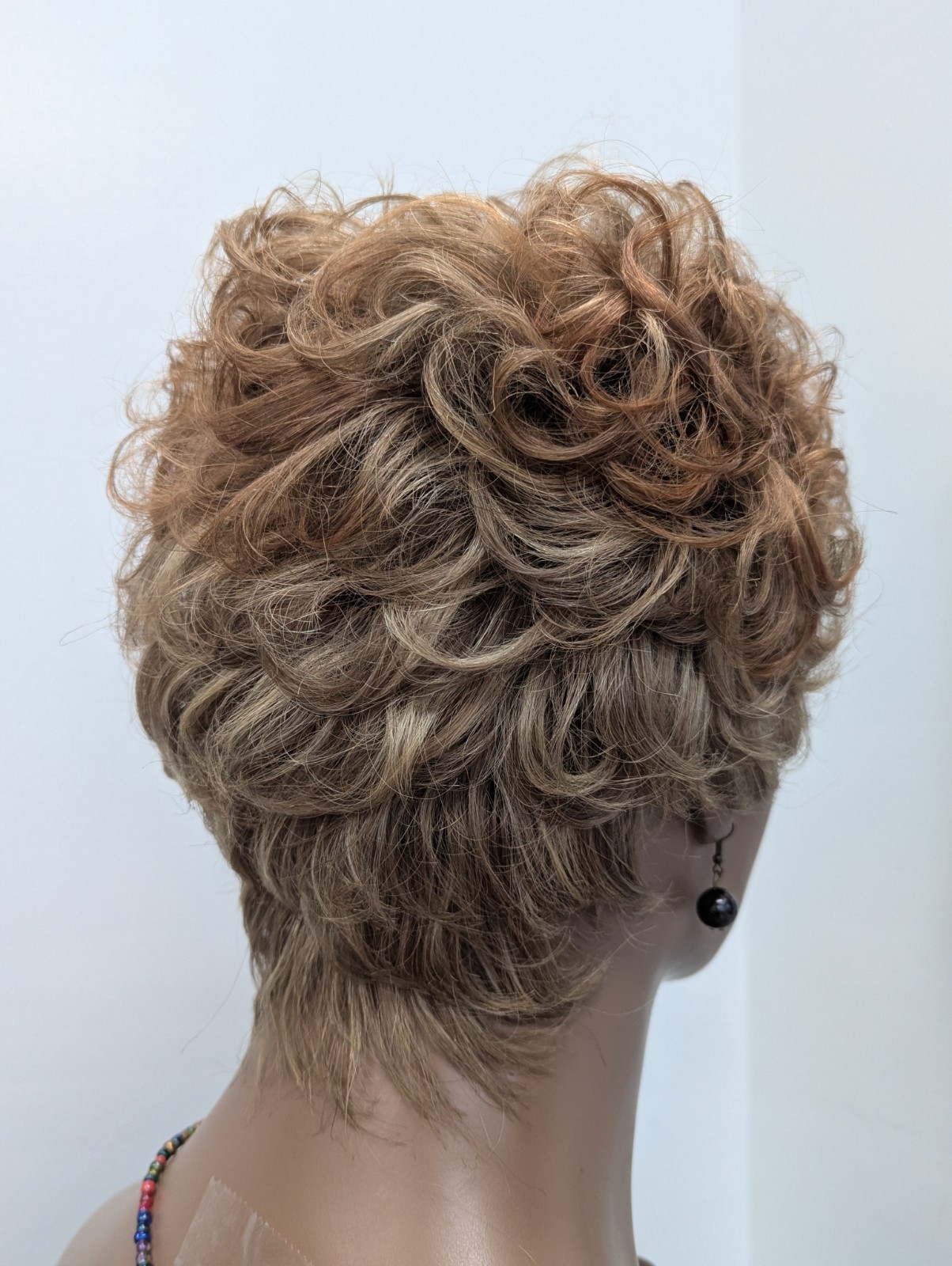 Human Hair Short Pixie Cut With Bangs Light Aurburn Mixed Blonde Wig