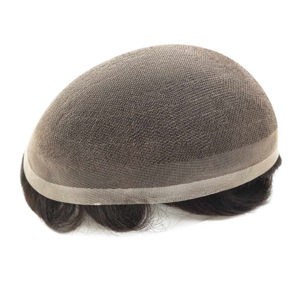 Men Toupee Hairpiece Human Hair Replacement System Full French LACE Black 6×8#1C