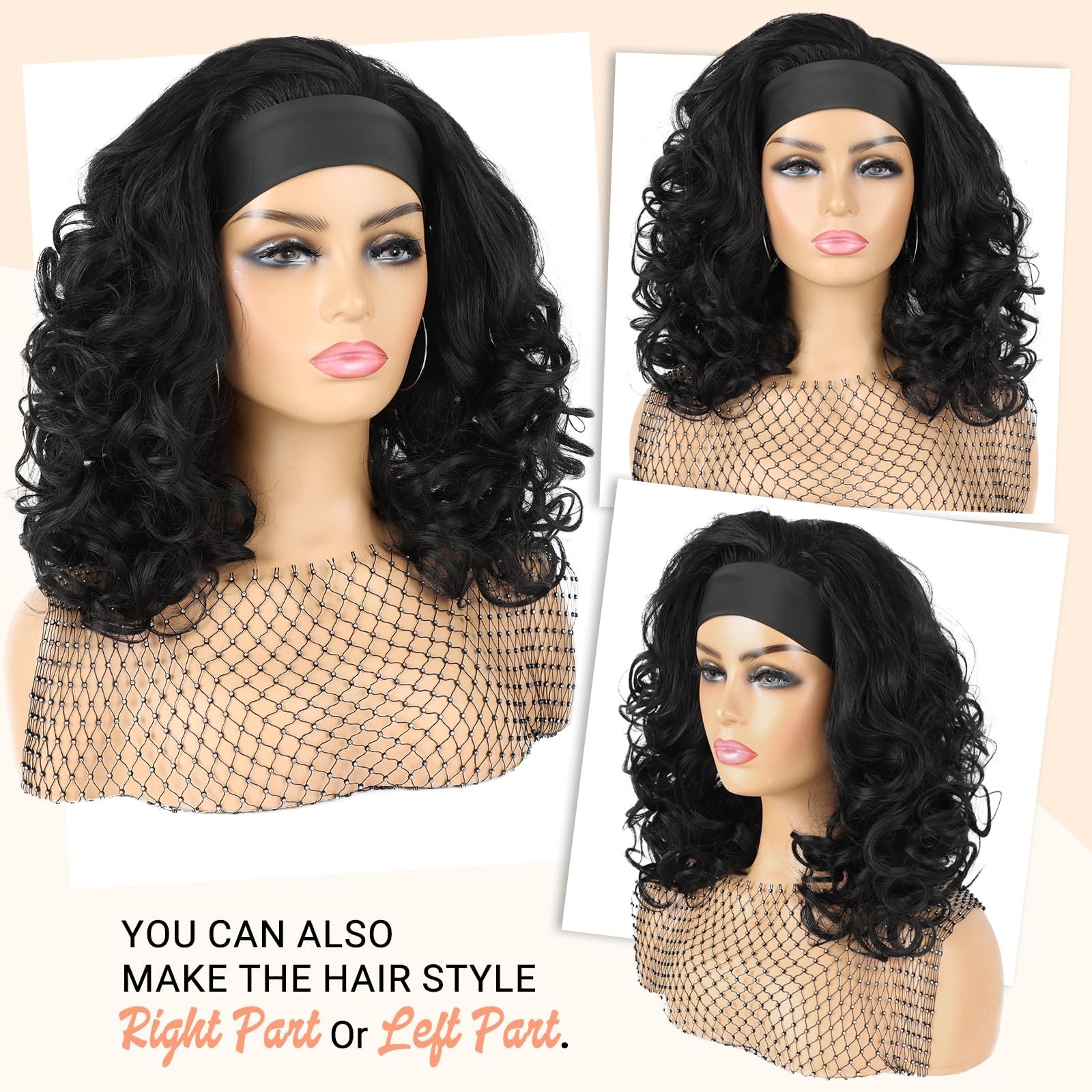 Yaki Curly Headband Wigs for Black Women Kinky Straight Curly Headband Wigs S…