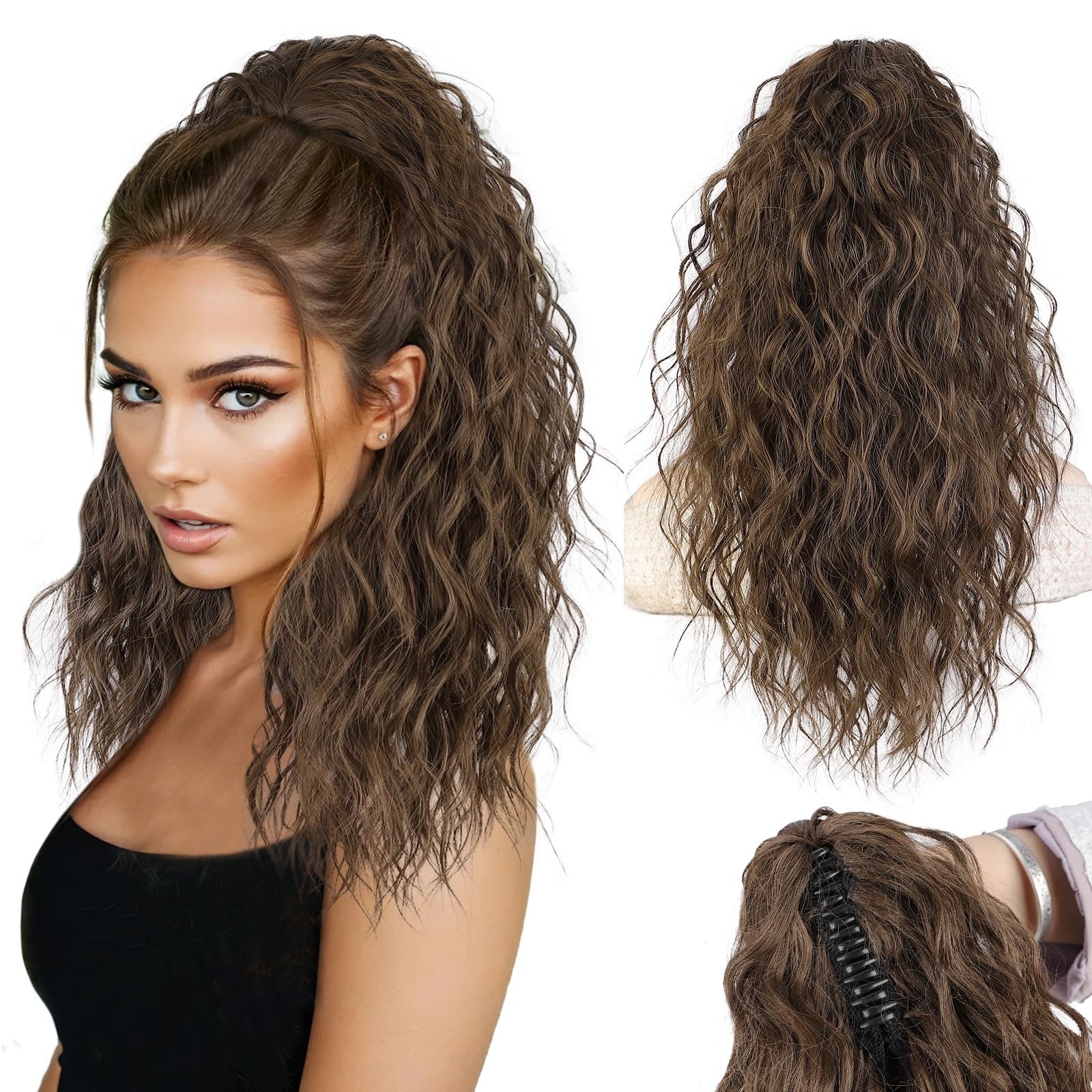 Ponytail Extension 18″ Curly Wavy Pony Tail Claw Multi Layered Clip on Ponyta…
