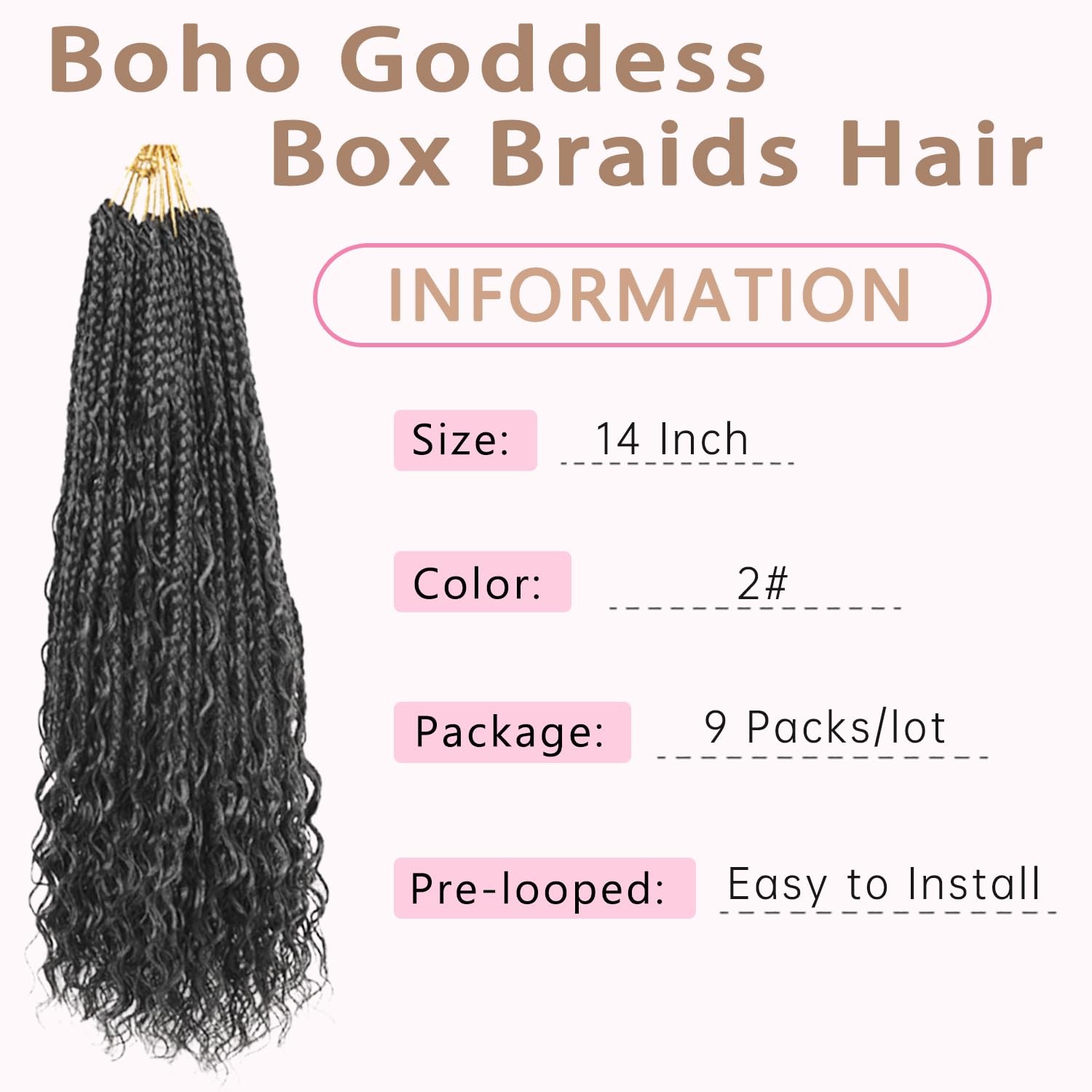 Boho Crochet Braids Human Hair 14 Inch Pre looped Goddess Box Crochet Hair with
