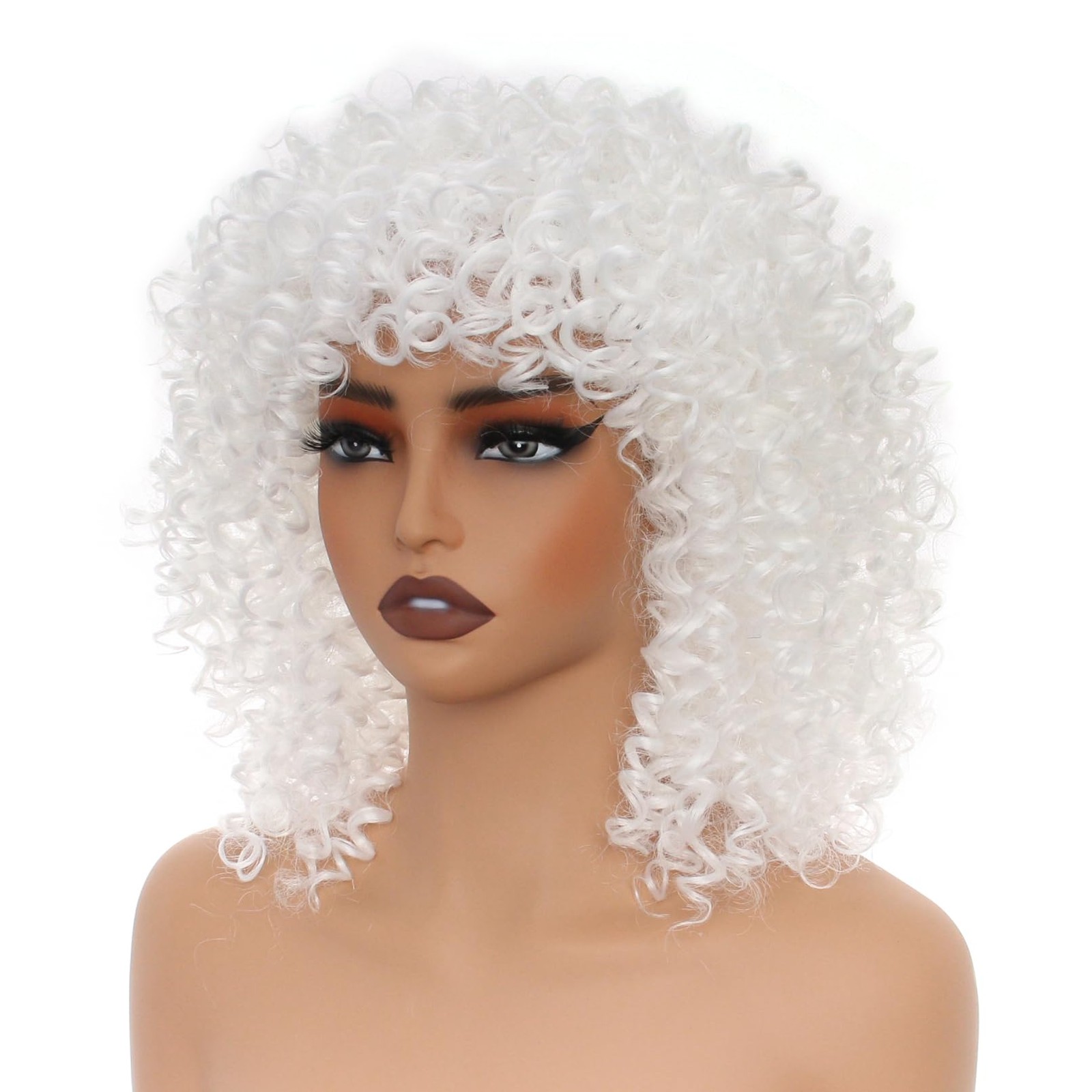 14 inch Afro Curly Wigs for Women, Short Loose Kinky Curly Wigs with Bangs fo…