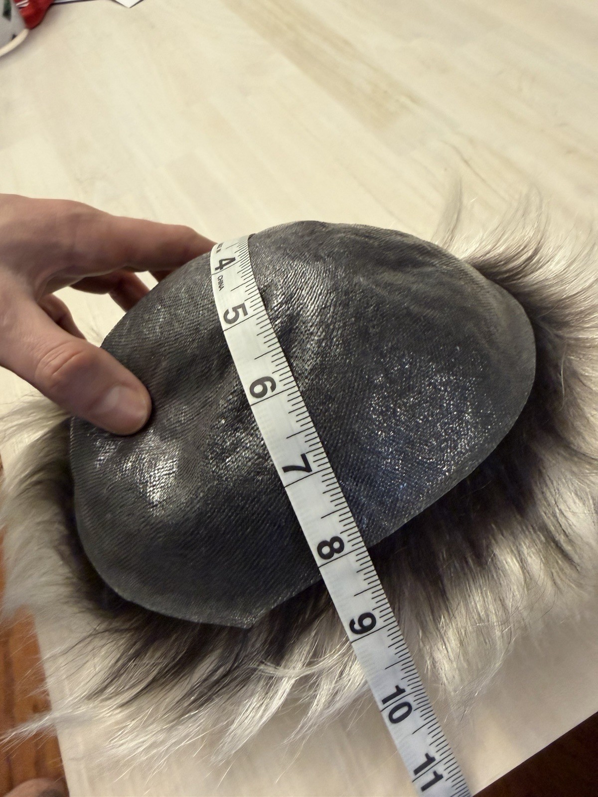 Custom Cut Men’s .08mm Skin Toupee, Hair System. Black Roots White Ends.