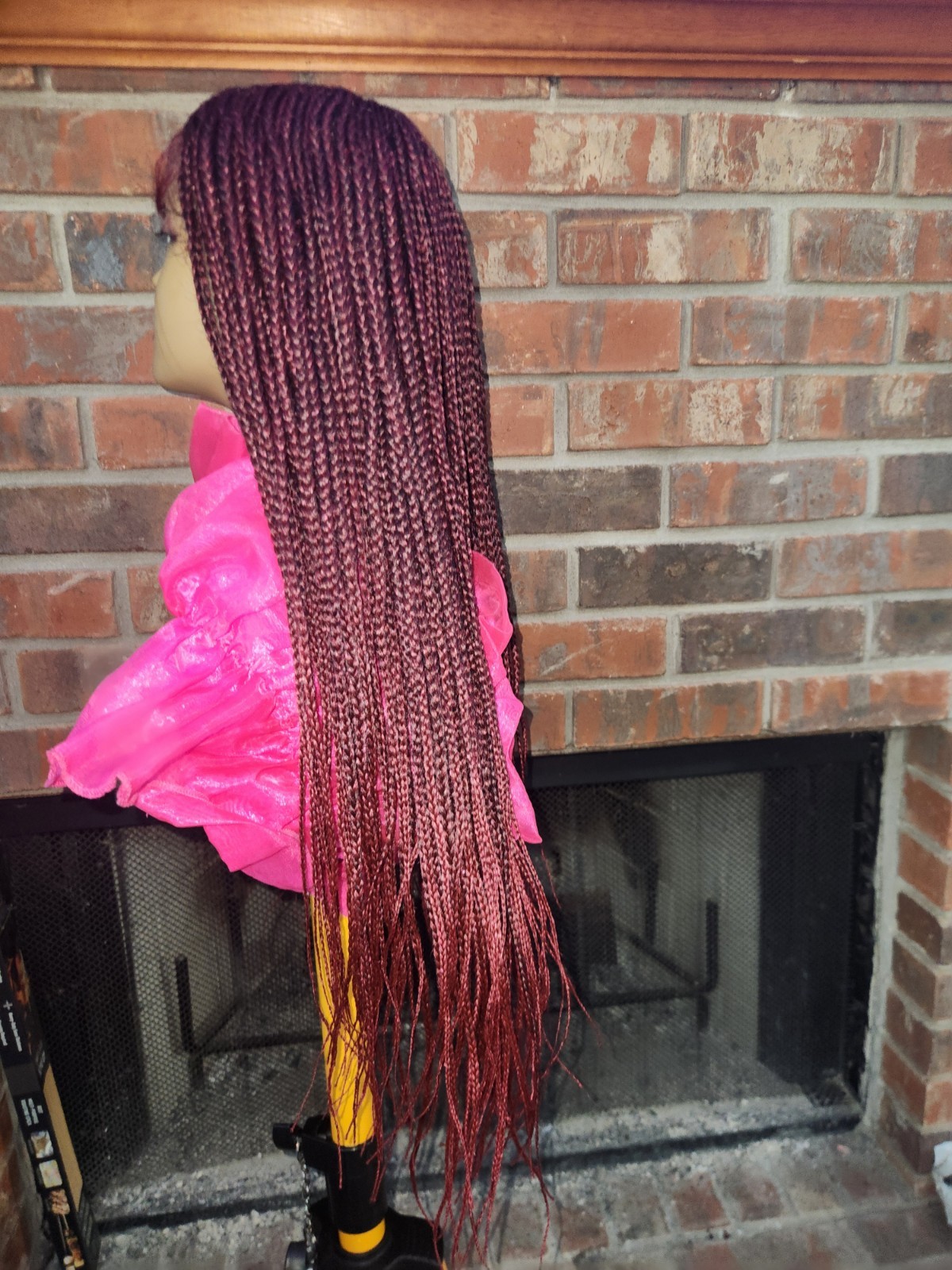 Burgundy Braided Lace Front Wig Synthetic 28 in Middle Part One Size Women