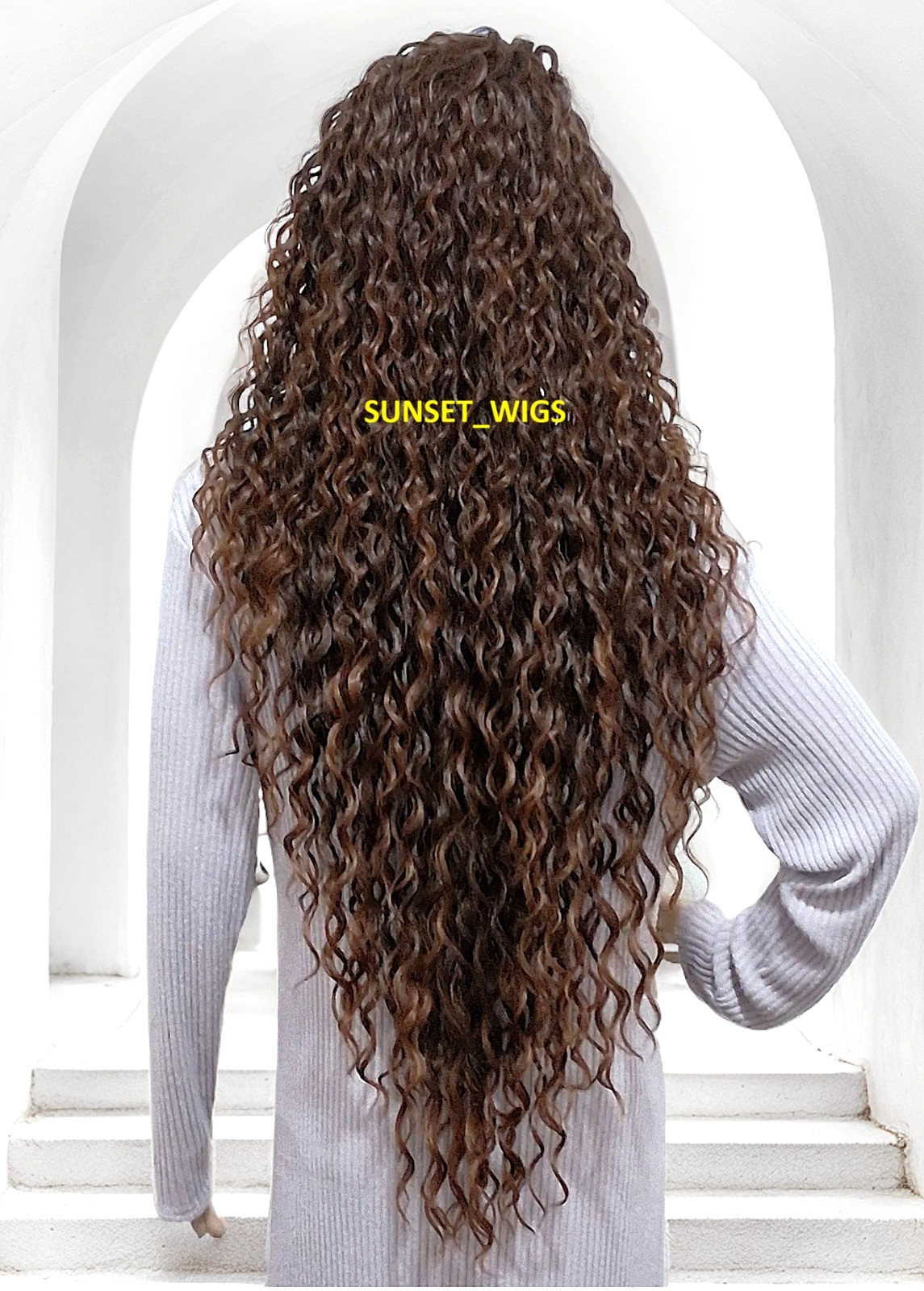 41″ LACE FRONT WIG EXTRA LONG CURLY LAYERED BROWN AUBURN MIX HEAT OK NEW