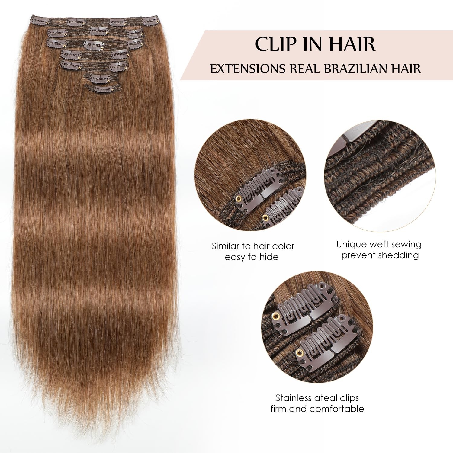 Sisily Clip In Hair Extensions Real Human Hair 14 Inch 130G Medium Light Brown