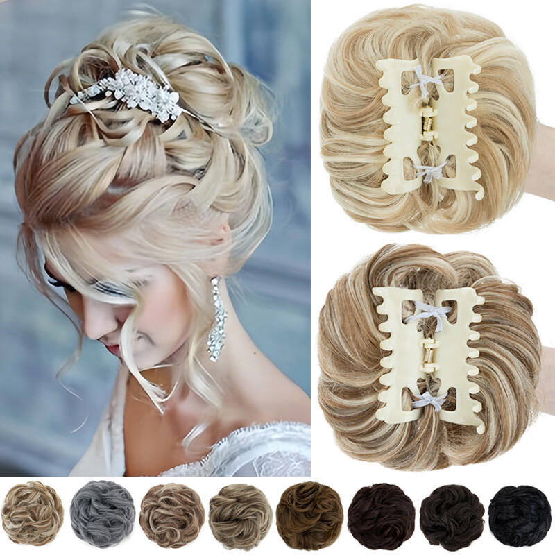 Jaw Claw Clip Curly Bun Hair Piece Clip In Ponytail Scrunchie Hair Extensions US
