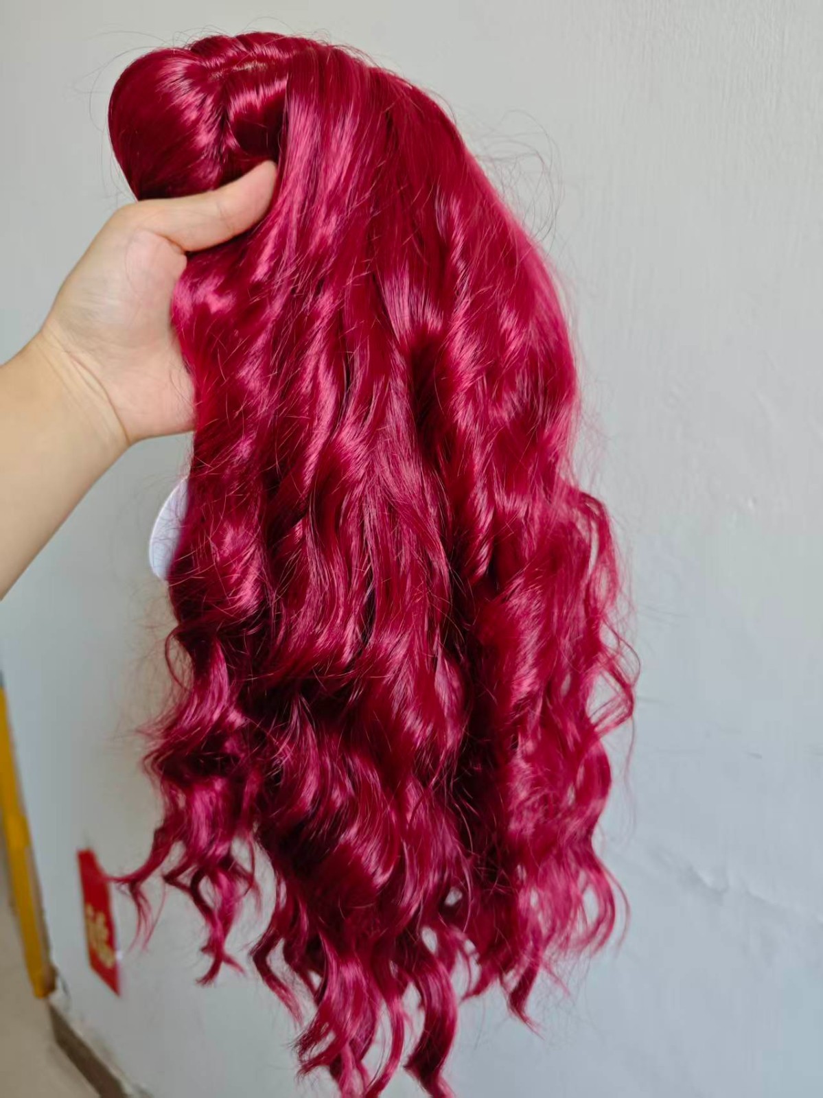 16in Burgundy Red Wig with Bangs Wavy Synthetic Wigs for Black Women Heat Safe
