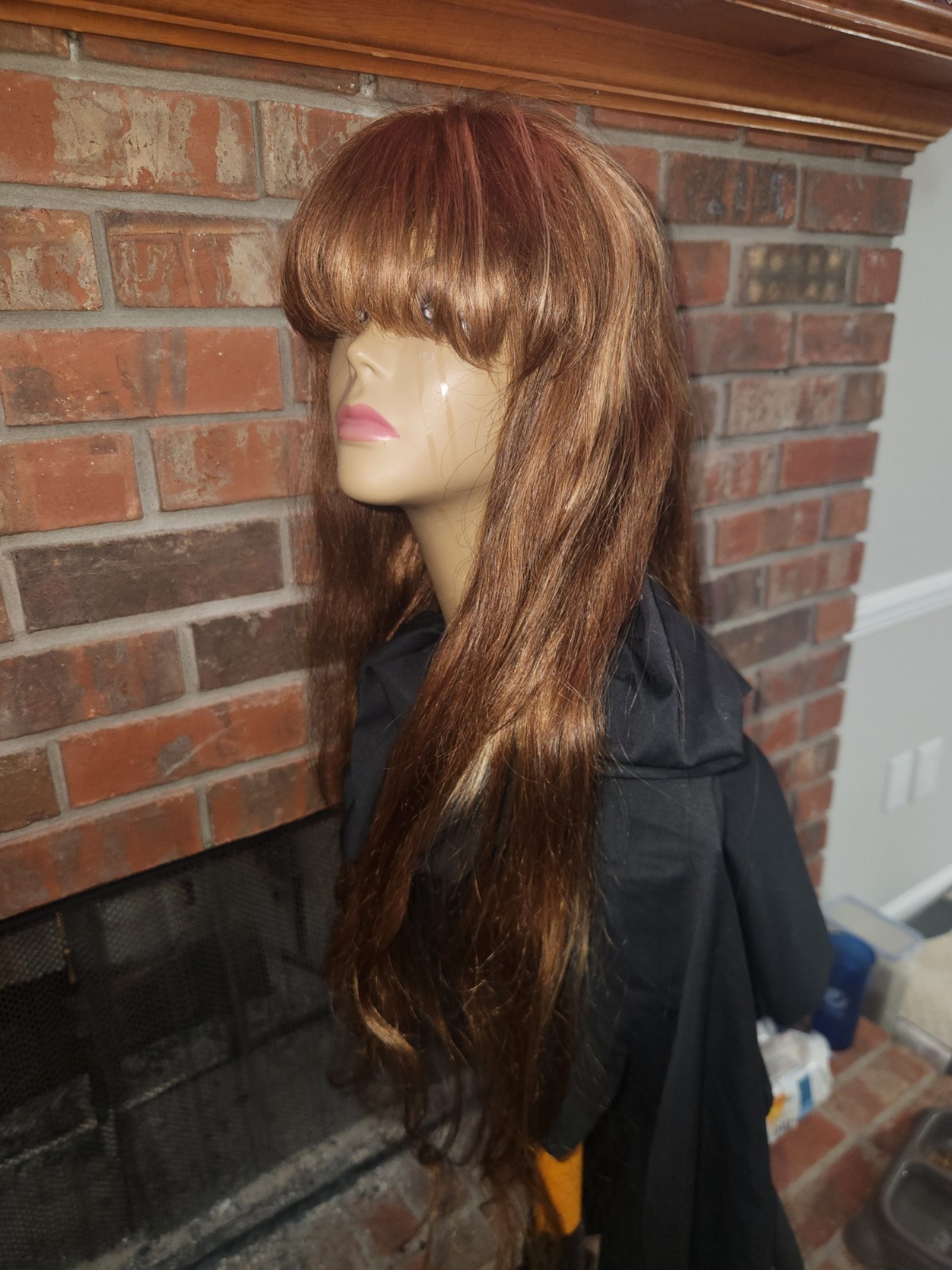 Pre-everything Long Wavy Wig Light Brown/Auburn with Bangs Natural Look Women