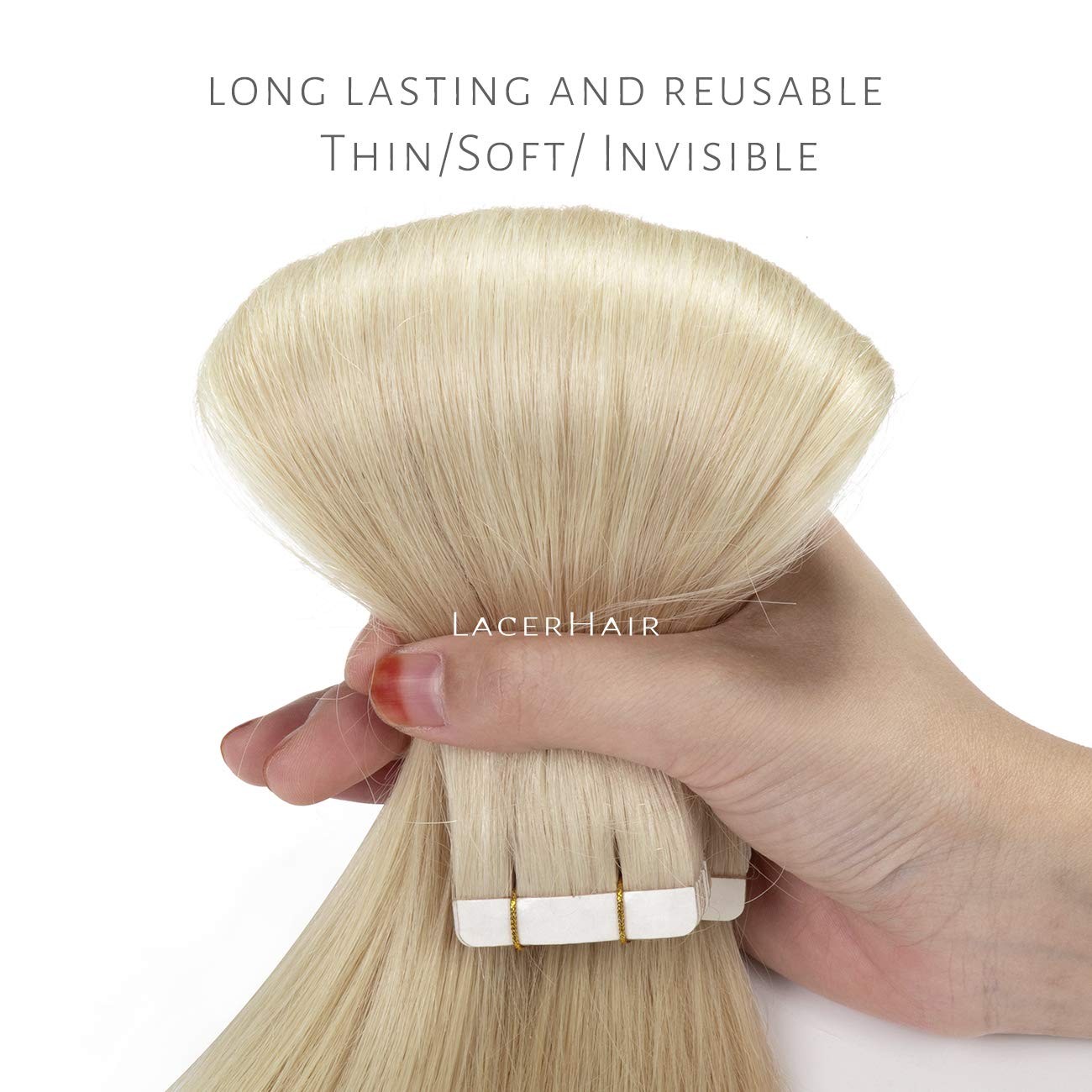 Lacer Blonde Tape-In Hair Extensions Human Hair Light Platinum Blonde 22″ 50g 20