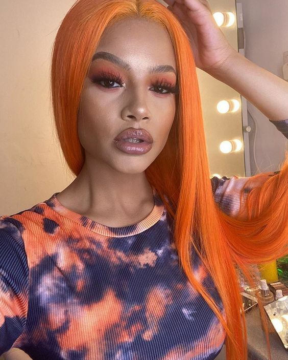 Ginger Yellow Lace Front Wigs Orange Wigs Synthetic Long Straight Hair for Women