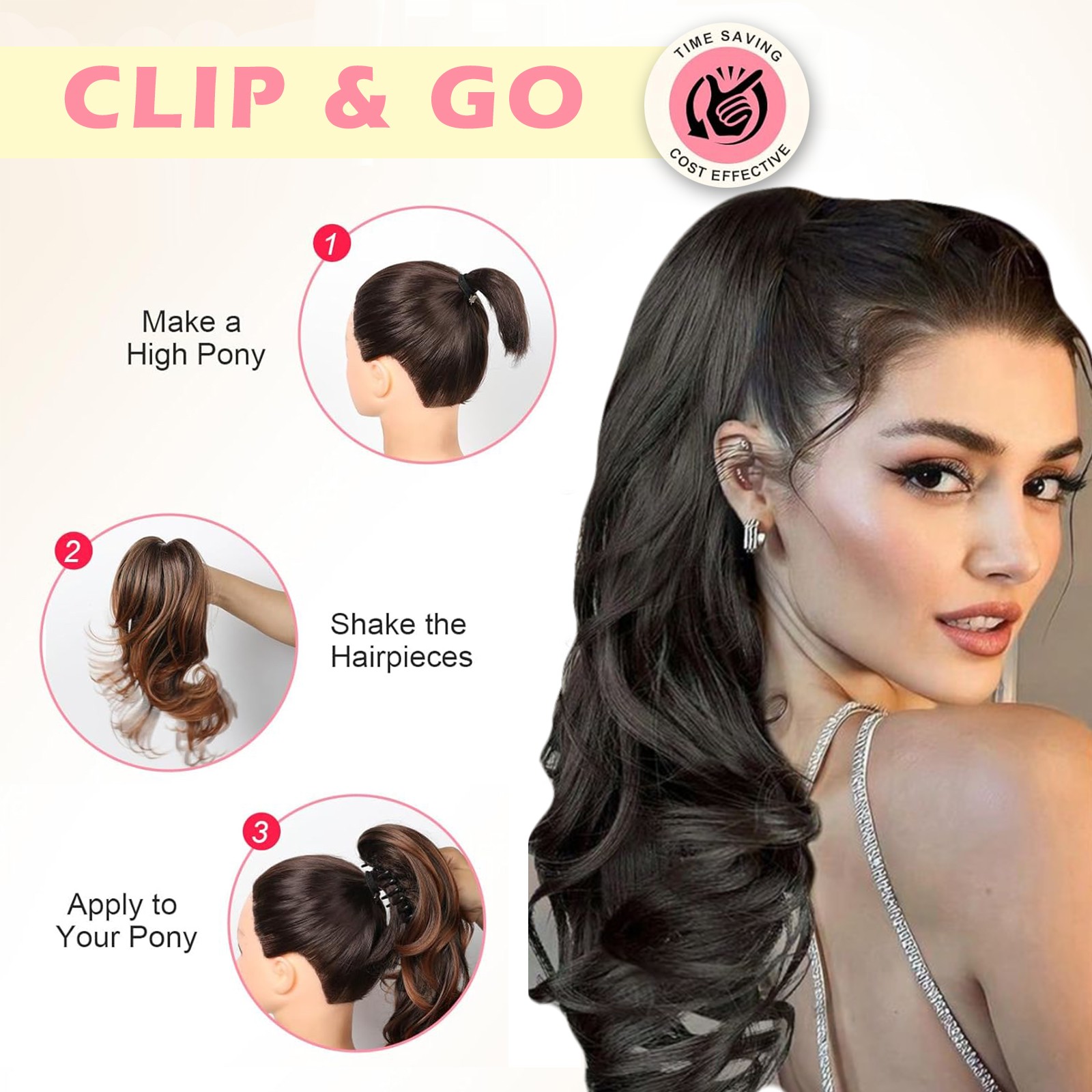 Long Jaw Claw Clip In Ponytail Curly Wavy Hair Extensions Natural As Human Hair