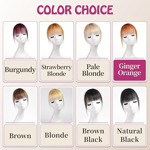 CLIP IN BANGS 100% REAL HUMAN HAIR EXTENSIONS WISPY BANGS – BURGUNDY & ORANGE