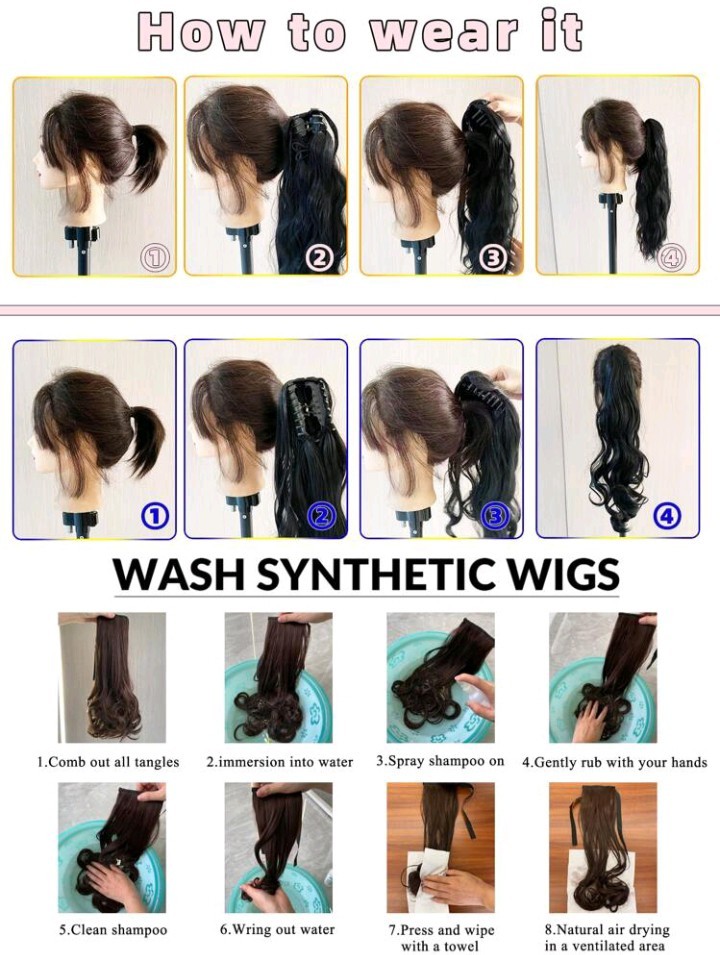 Ponytail Colorful Synthetic Claw On Clip In Women Hair Extension Straight Hairp