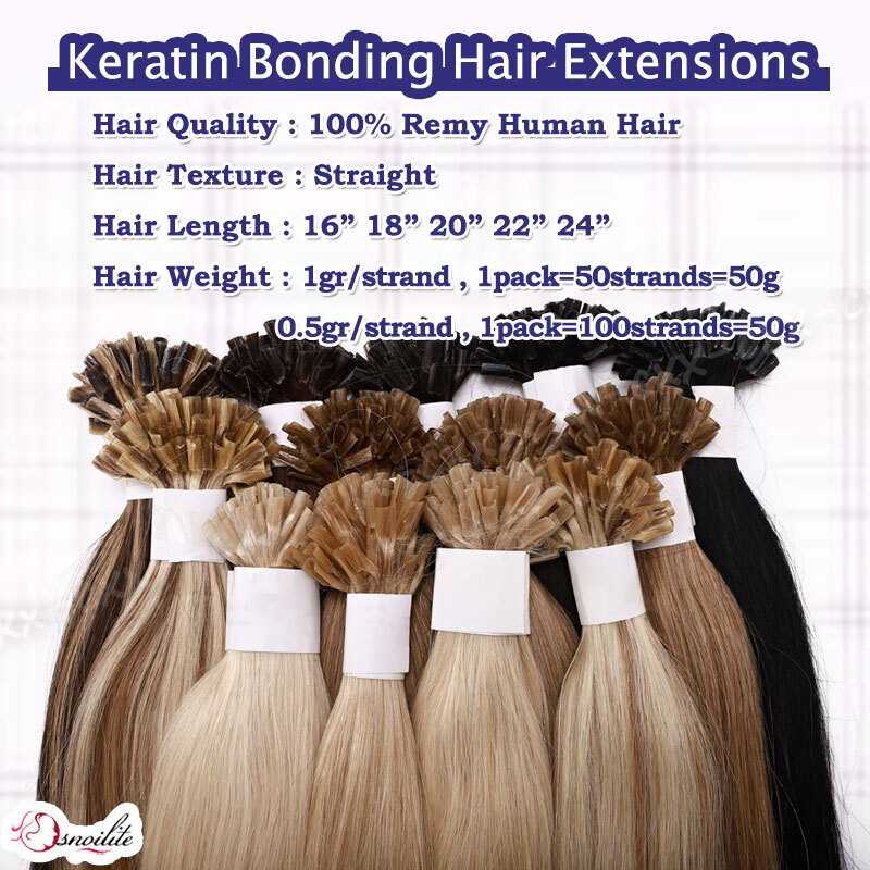 100G Pre Bonded Glue U Nail Tip Keratin Fusion Remy Human Hair Extensions 200PCS