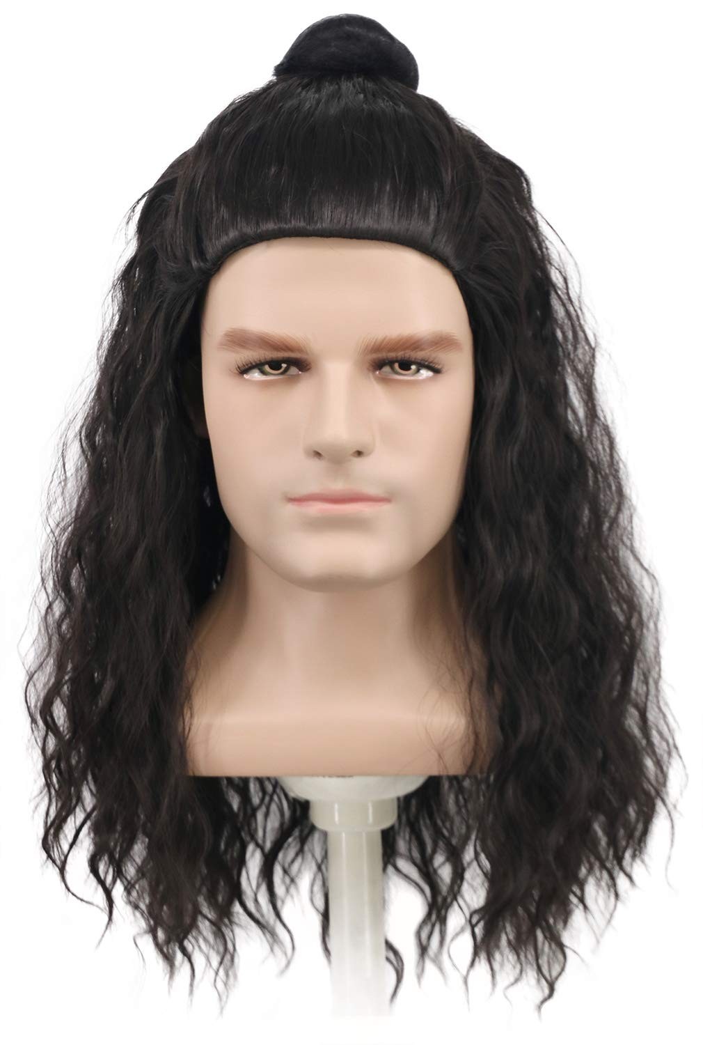 Mens Long Wavy Wig Black Mullet Style Cosplay Costume Hair