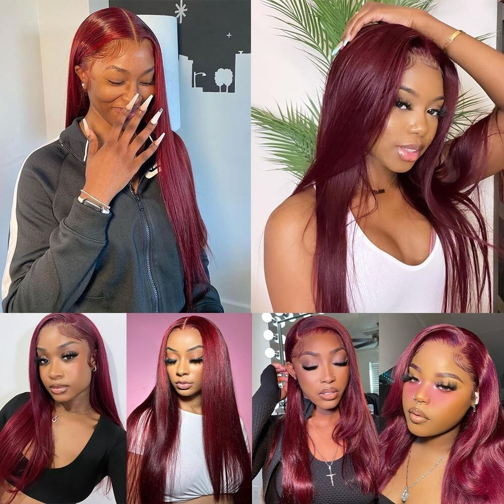 Long Straight Lace Front Wigs Burgundy Color Full Soft as Human Hair Women Party