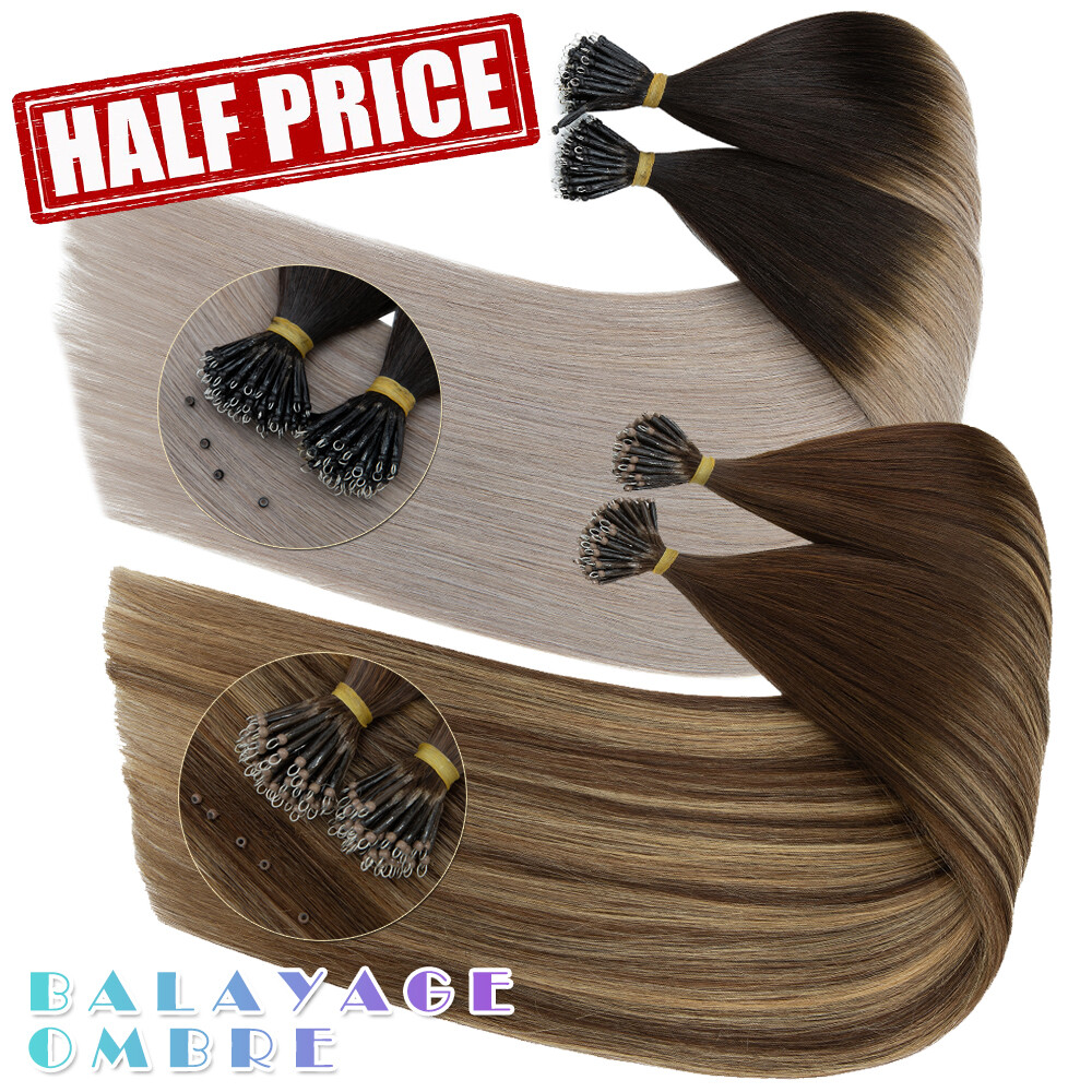 Double Drawn Nano Tips Elastic Line Bonding Human Hair Extensions Nano Beans 1g