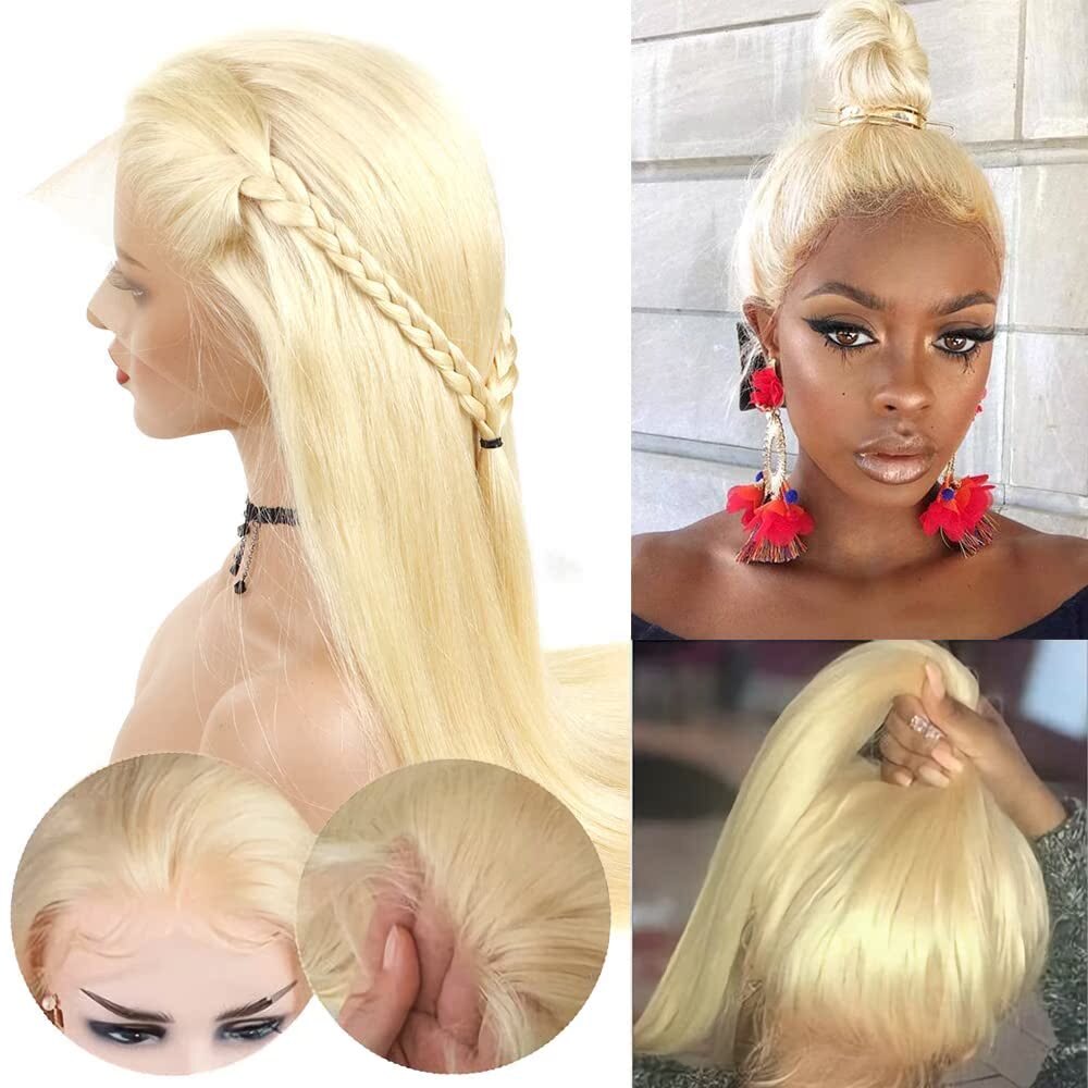 200% Density Light Blonde Full Lace Wig Human Hair Straight for Women #613 26″