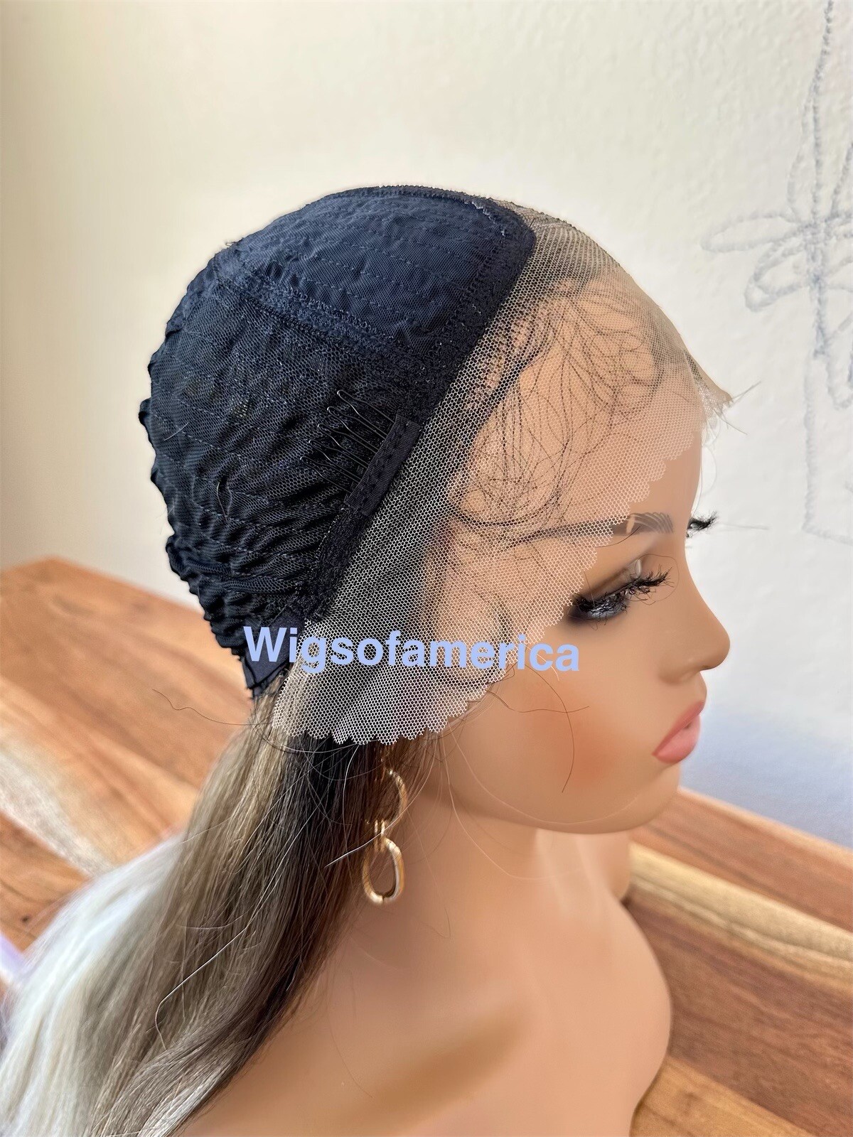 Golden Ash Blonde Wig Ombré Black Lace Front Middle Part Heat Ok