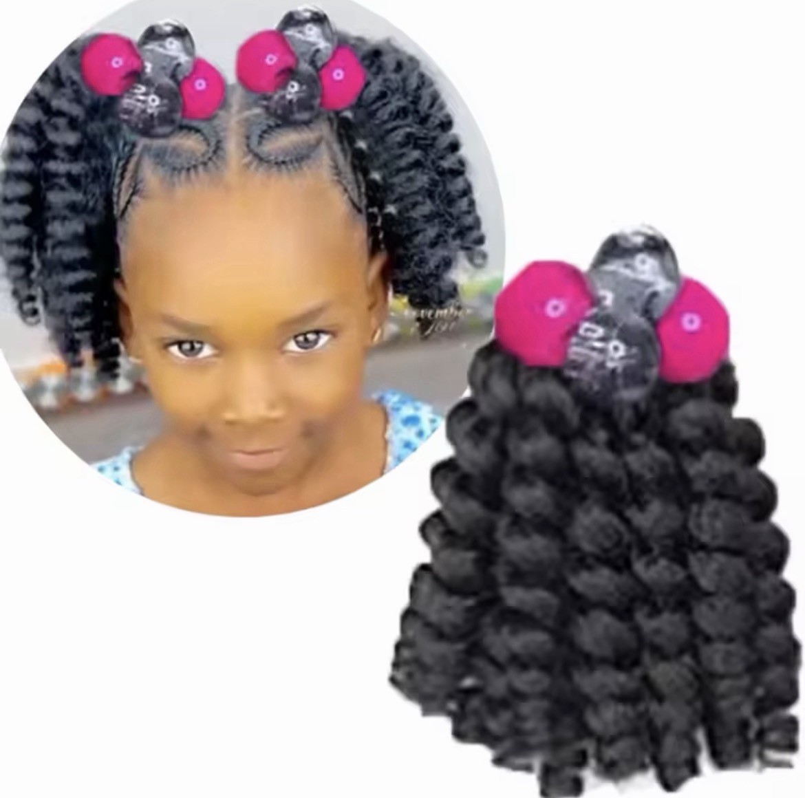 Black Curly Hair Extension Bundles 2-Pack 11-20in Loop Synthetic Heat Resistant