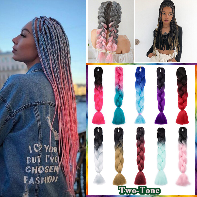 High Quality Jumbo Braiding Hair Extensions Afro Box Ombre Rainbow 24″ Festival
