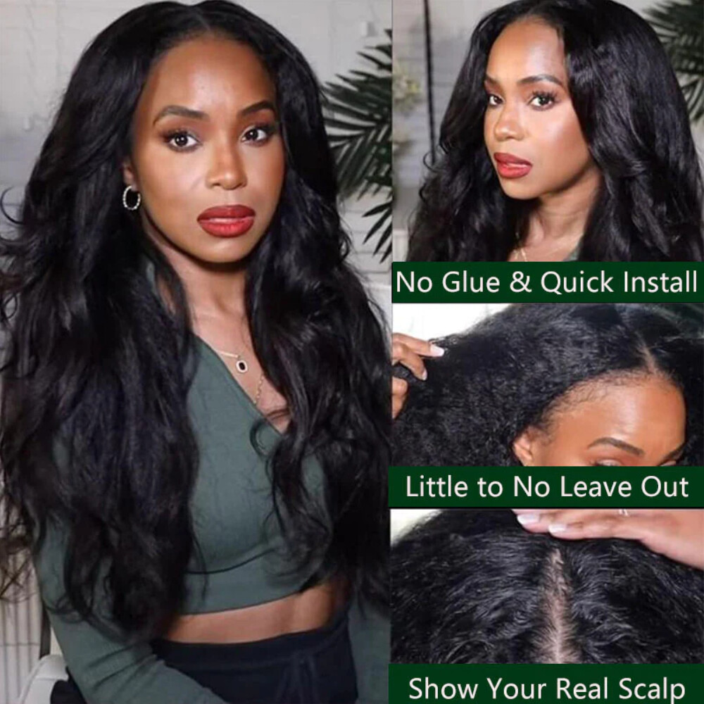 UNice Cambodian Yaki Straight V Part Human Hair Wigs Upgrade U Part Wig Glueless