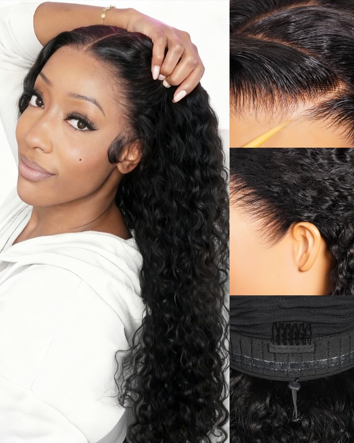 13×6 Deep Wave Lace Front Wig – 210% Density, Glueless, Pre-Plucked, 20″ Water W