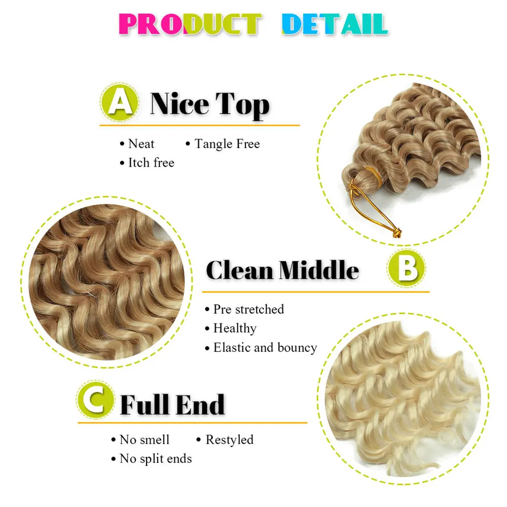 Women’s 22 Inch Soft Ombre Deep Twist Synthetic Crochet Braiding Hair Extensions