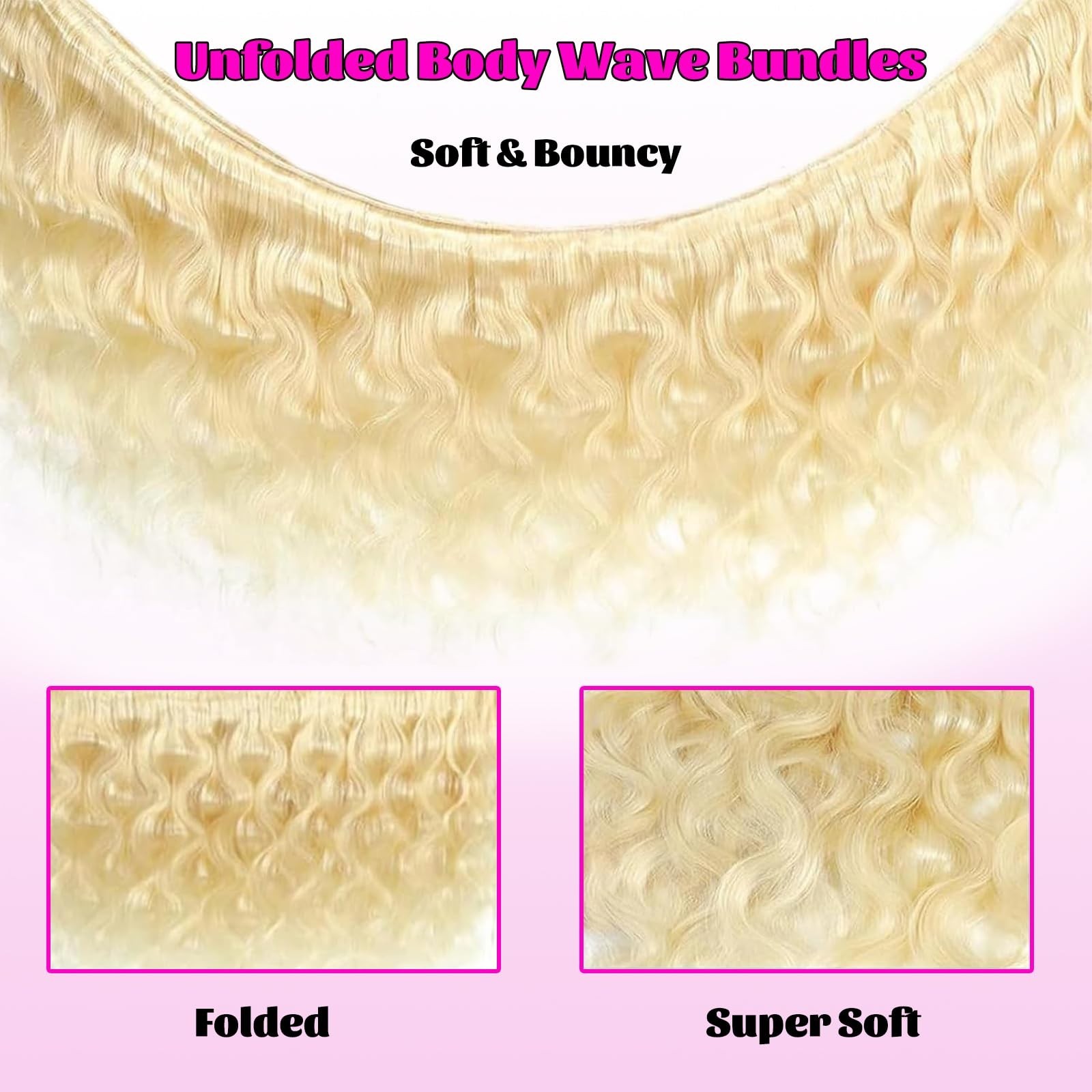 613 Body Wave Blonde Hair Extensions 18 20 22 Inch 100% Human Hair Bundles, No S