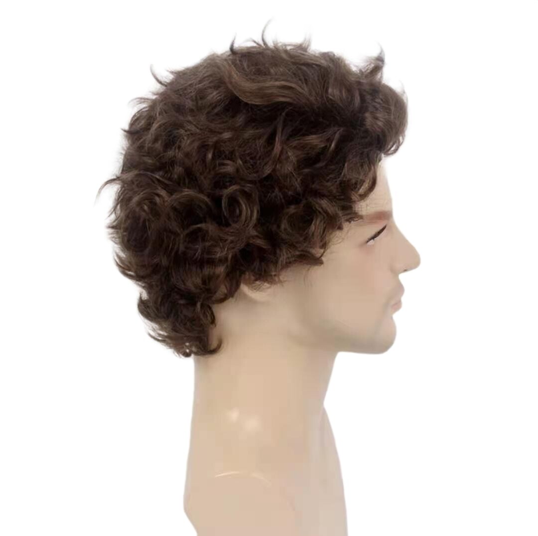 Men’s 12″ Curly Wig Dark Brown Heat Resistant Synthetic Cosplay Party