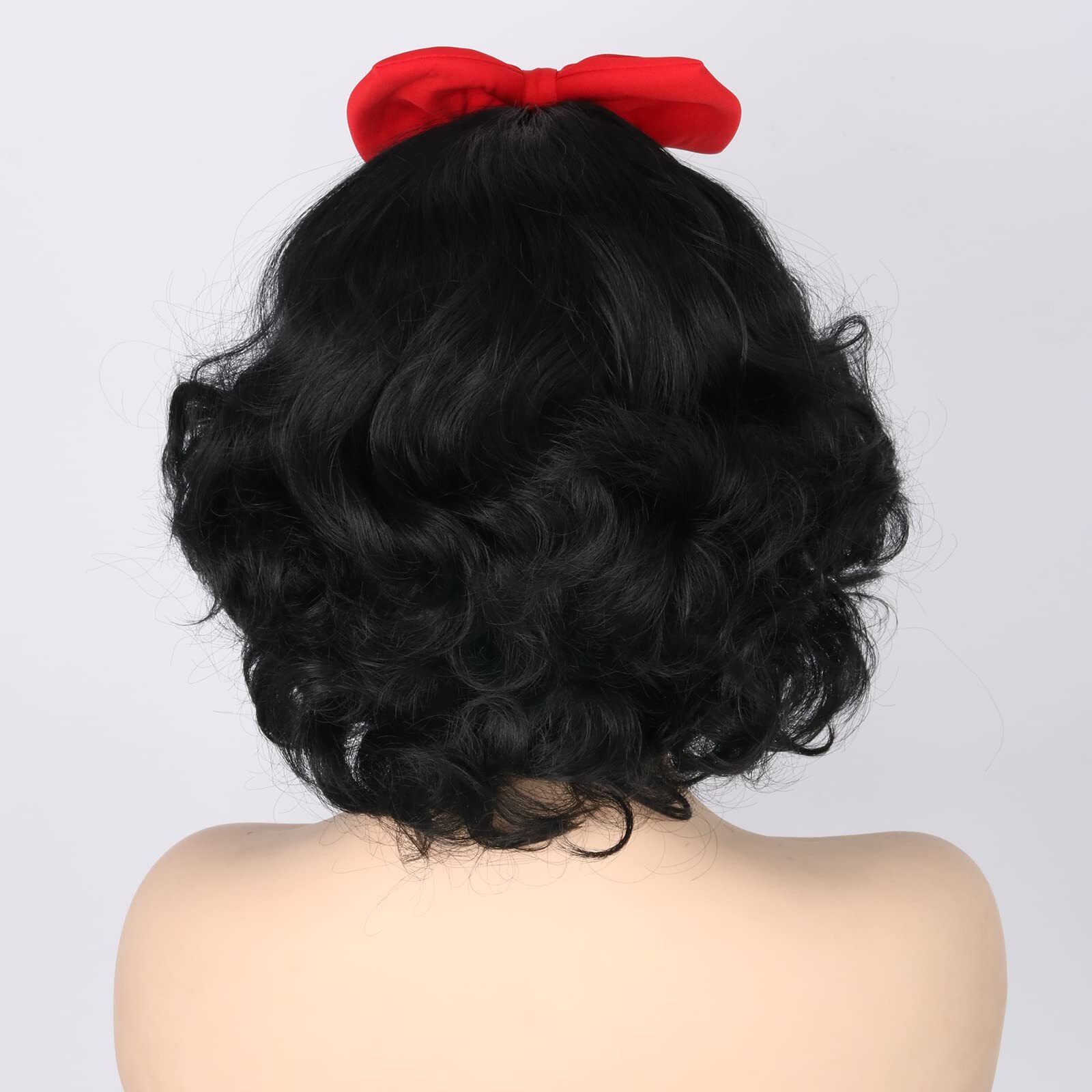Womens Wig Black Short Curly Cosplay Wigs with Bow Headband Halloween Costume…