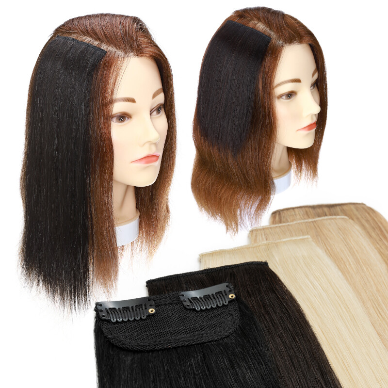 US One Piece Clip In 100% Remy Human Hair Extensions Side Hair Topper Pad Blonde