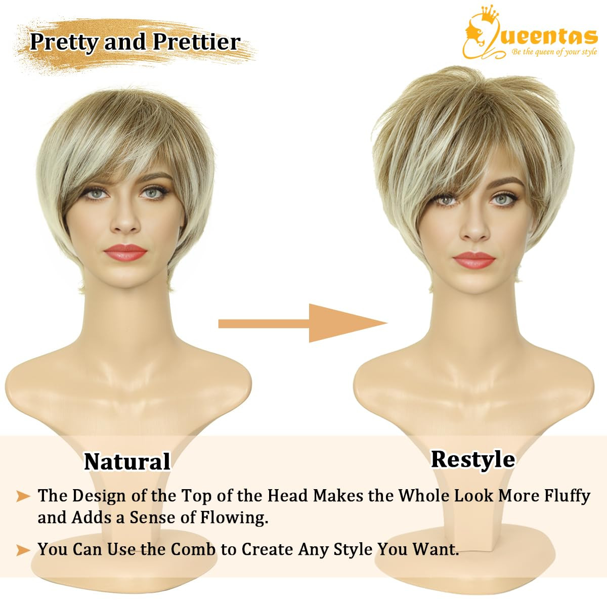 QUEENTAS Pixie Layered Short Wigs for Women Short Hair Wigs for Women Pixie Cut