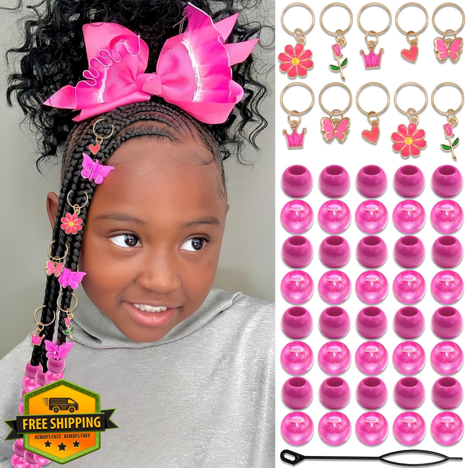 NAISKA hair beads Hot Pink