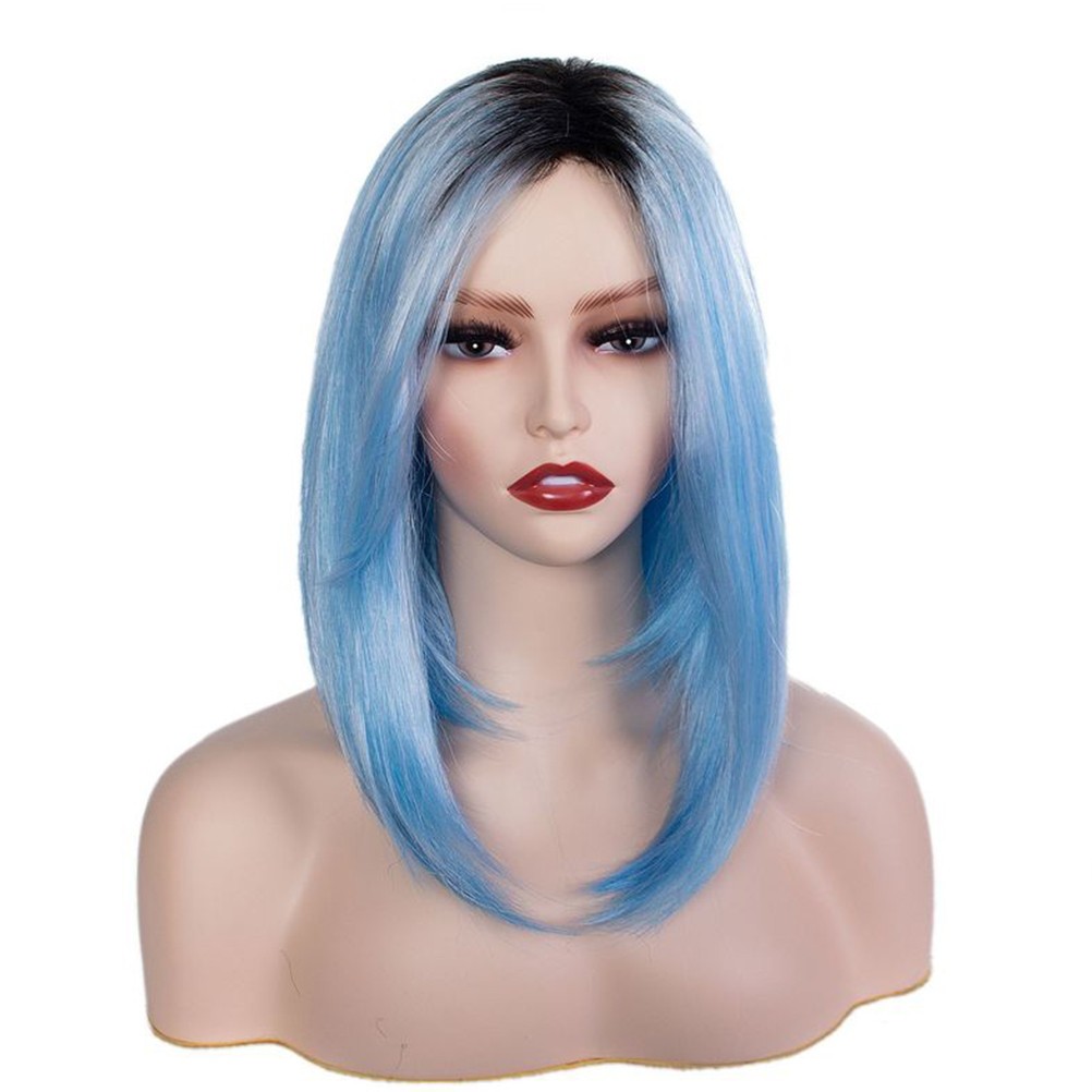 1Pc High Temperature Wire Wig For Cosplay Blue Short Straight Fashion Wig