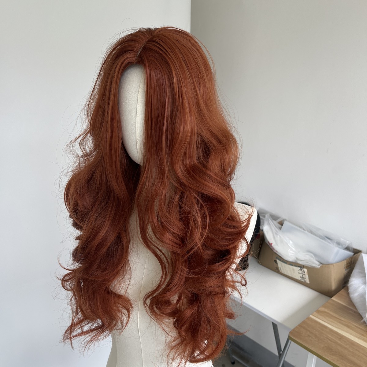 Heat Resistant Hair Copper Red Layered Long Wavy Costume Wig Natural