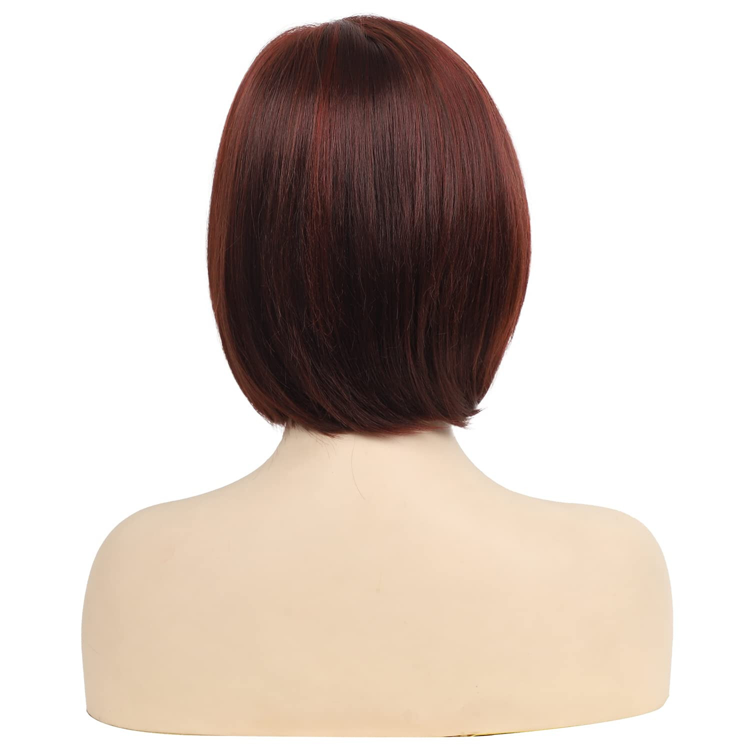 RENERSHOW Short Burgundy Highlight Bob Wig bangs red pixie women synthetic daily