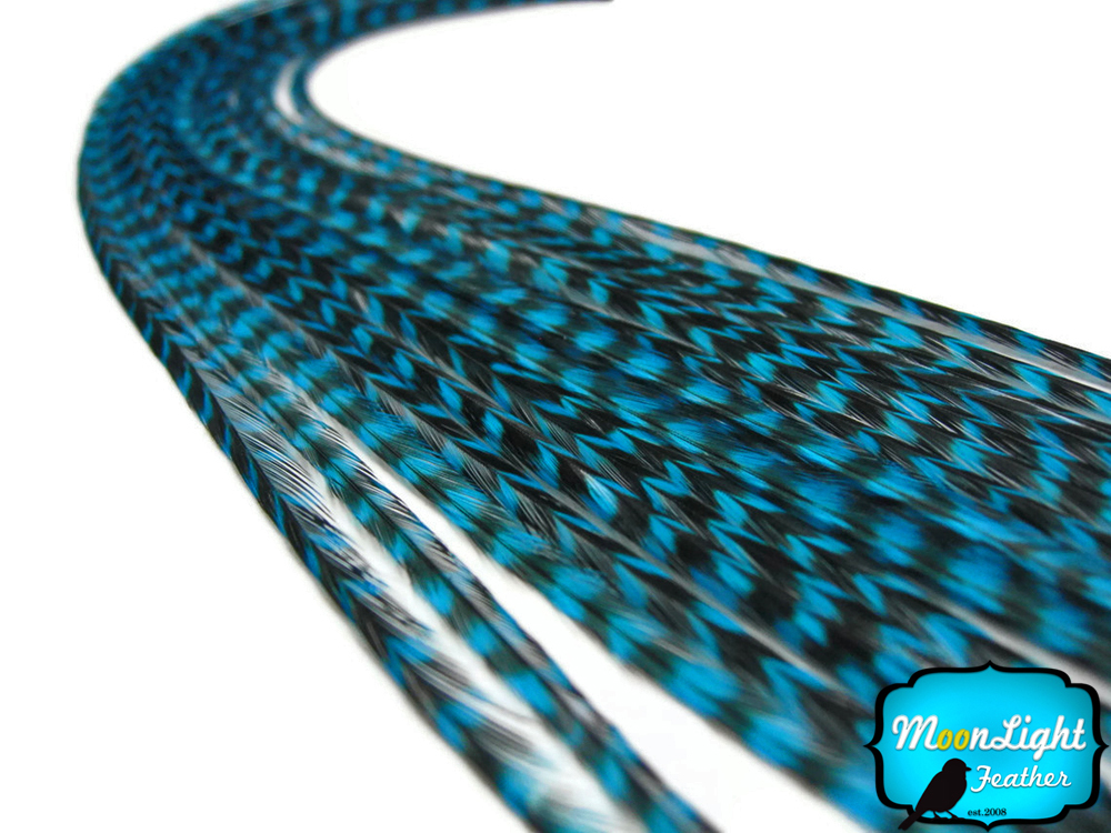 Kingfisher Blue Thin Long Grizzly Rooster Feather & Silicon Bead