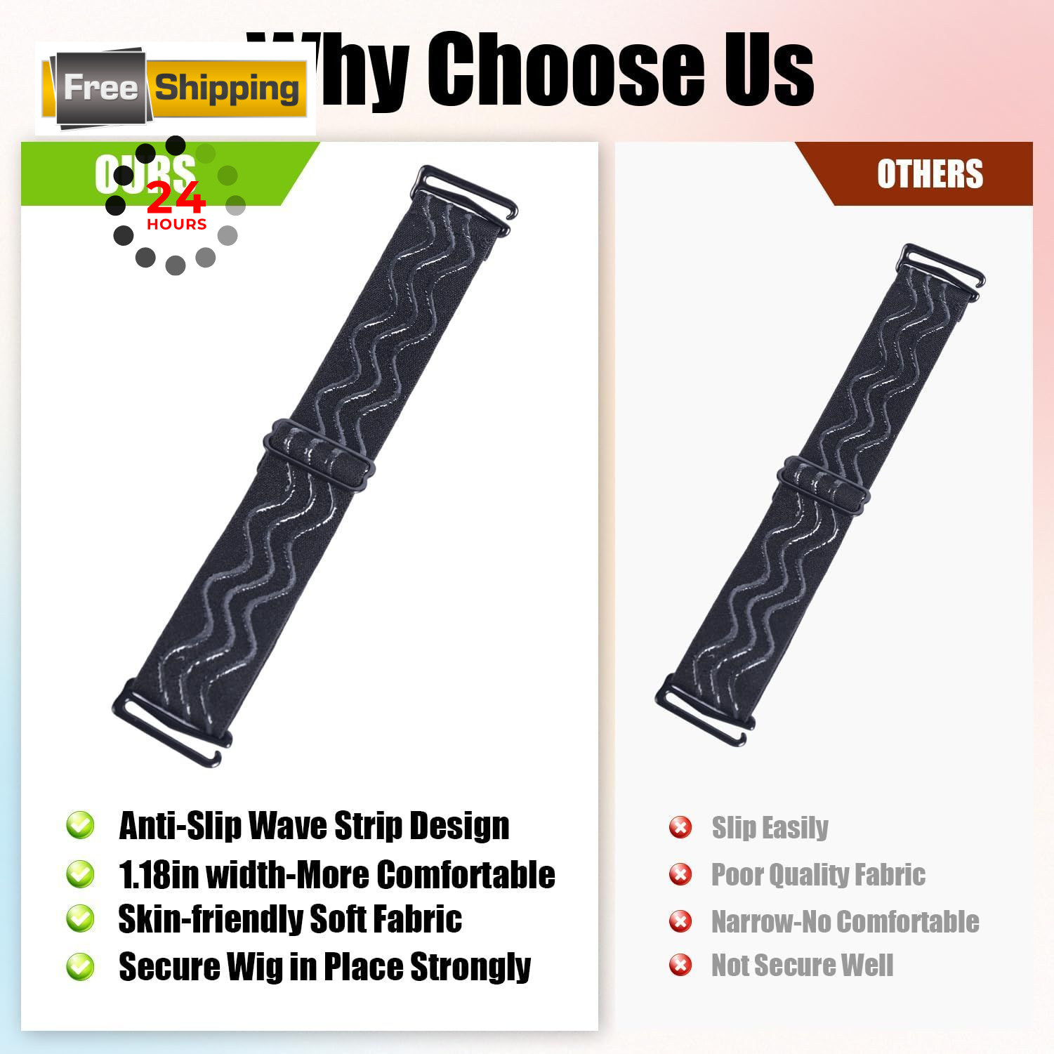 2PCS Adjustable Elastic Band for 3 1 Count (Pack of 2), Black Half Wig